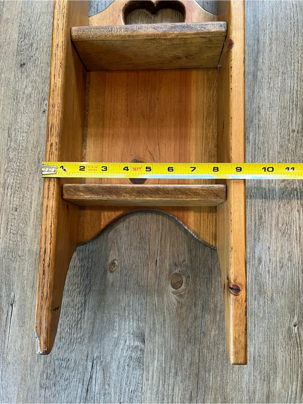 Rustic Heart Wooden Wall Shelf - Brown sleigh 24.5 inches long